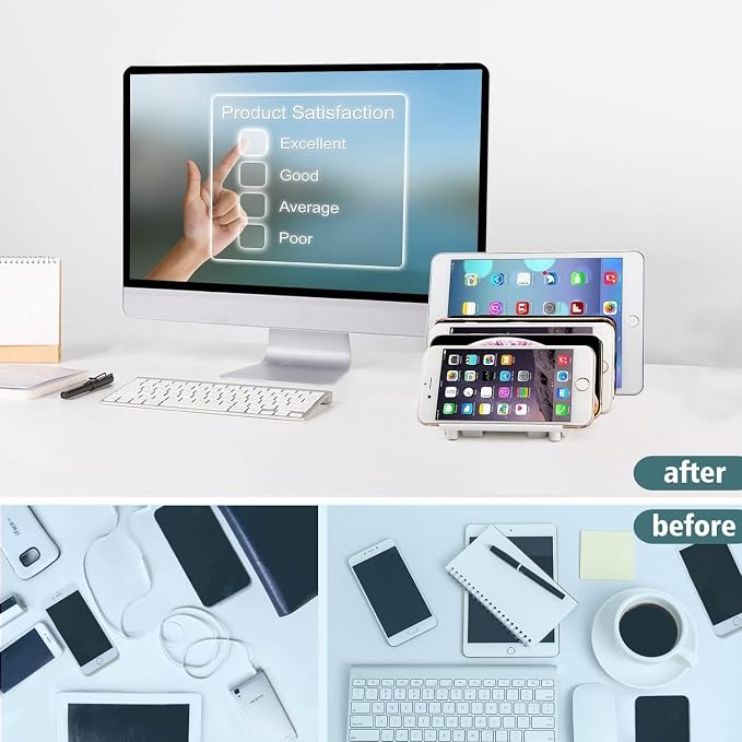 150W Charging Station for Multiple Devices, 6 Port PPS 100W USB C Charger, Multi-Device Organizer Fast Charging Dock for MacBook Pro, iPhone 17/16/15, Laptop, Tablet, iPad Pro and More, White