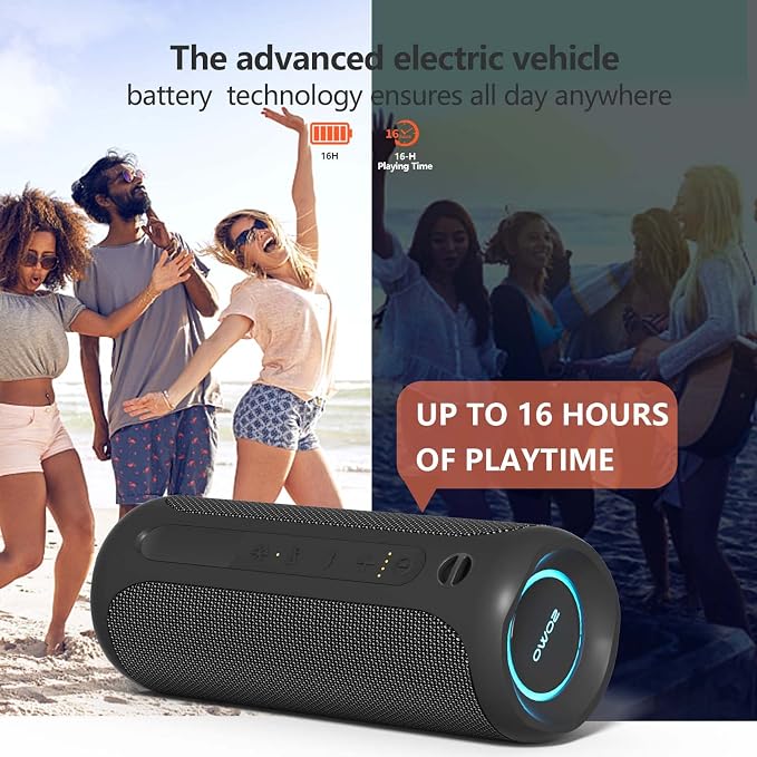 Wireless Portable Speaker,IPX7 Waterproof Bluetooth Speaker, 25W Loud Stereo Sound, Bassboom Technology, TWS Pairing, Built-in Mic, 16H Playtime with Lights for Home Outdoor - Black | 25W Stereo Sound, Bassboom Technology, TWS Pairing, Built-in Mic, 16...