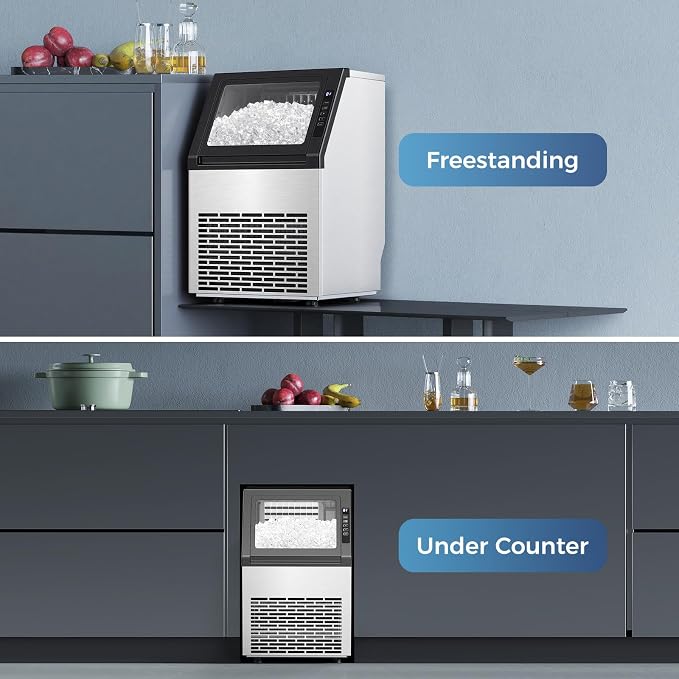 Commercial Ice Machine, 80 lbs/24H, 36 Cubes in 15 Mins, 28lbs Storage Capacity, Under Counter Ice Maker with 24 Hours Timer & LCD Panel, Freestanding Ice Machine for Bar, Cafe, Small Business