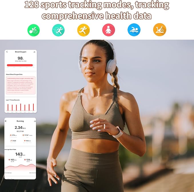 Smart Ring for Women-Men,Tracks Heart Rate, Sleep, SpO2, HRV. 128 Sports Modes, IP68 Waterproof, Gesture Control, No Subscription, iOS & Android Compatible (10)