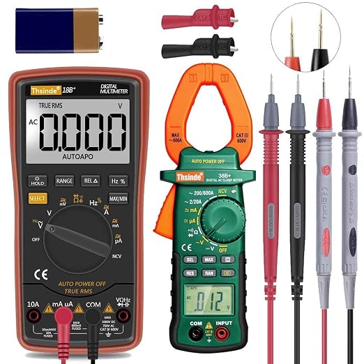 Auto Ranging Digital Multimeter TRMS 6000 with Battery Alligator Clips Test Leads AC/DC Voltage/Account,Voltage Alert, Amp/Ohm/Volt Multi Tester/Diode (Orange & 38B)
