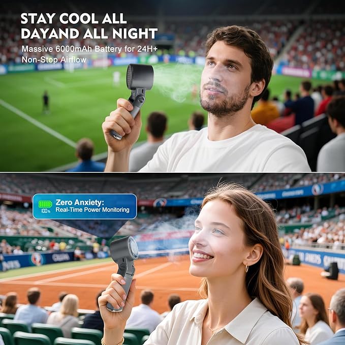 Portable Handheld Fan with Ice Cooling Plate, 199-Speed Turbo Fan, Lightweight Rechargeable Personal Fan with LED Display, Foldable Mini Fan for Travel, Concerts, Camping and Outdoor Work