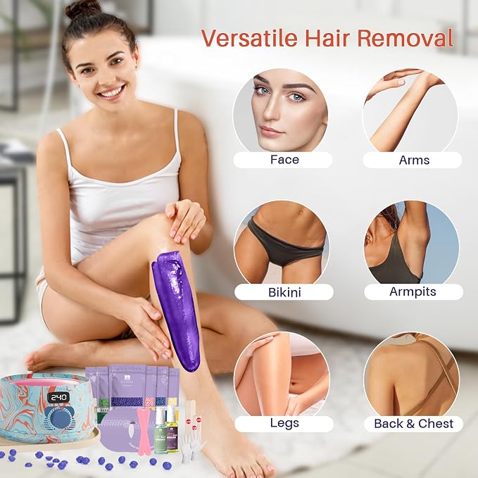 BLITZWAX Brazilian and Bikini Waxing Kit for Women, Hard Wax Warmer for Face, Legs and Body, At Home Hair Removal Kit, Beginner Friendly, Effective on Coarse Hair, Pool Swirl Design