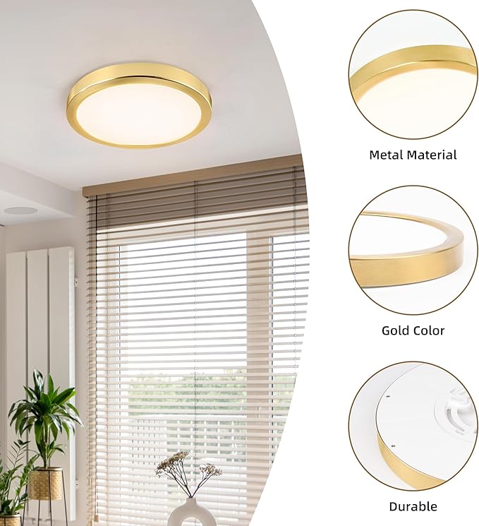 Hlite 6pack 9 Inch Flush Mount LED Ceiling Light Fixture,18W 1800LM Super Slim Light Fixtures Ceiling Mount 3000K/4000K/5000K 3CCT Selectable,Light Fixtures for Kitchen,Bedroom (Gold)