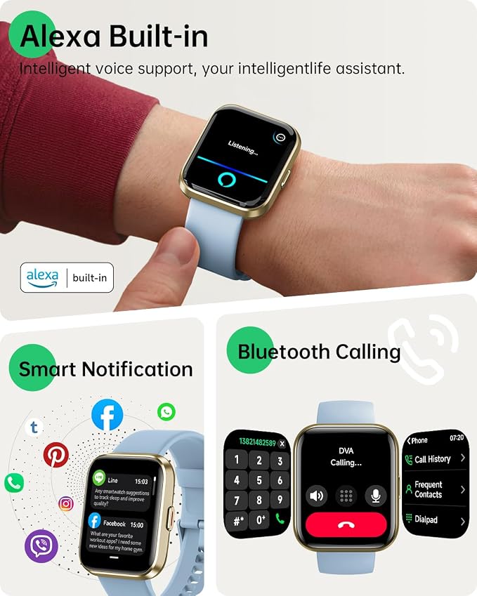 Smart Watch (Android & iPhones), 1.83" HD Alexa Built-in Smart Wacthes for Women Men With Heart Rate Monitor, Sleep/Step Tracker, 120+ Sport Modes Fitness Watch for Women, IP68 Waterproof Sport Watch