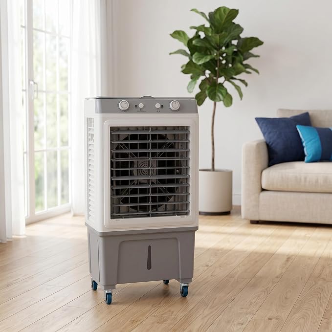 3 in 1 Portable Evaporative Air Cooler, Large Air Volume Swamp Cooler with Big Water Tank, Remote Control, Rolling Casters and Ice Packs for Indoor Outdoor Use White