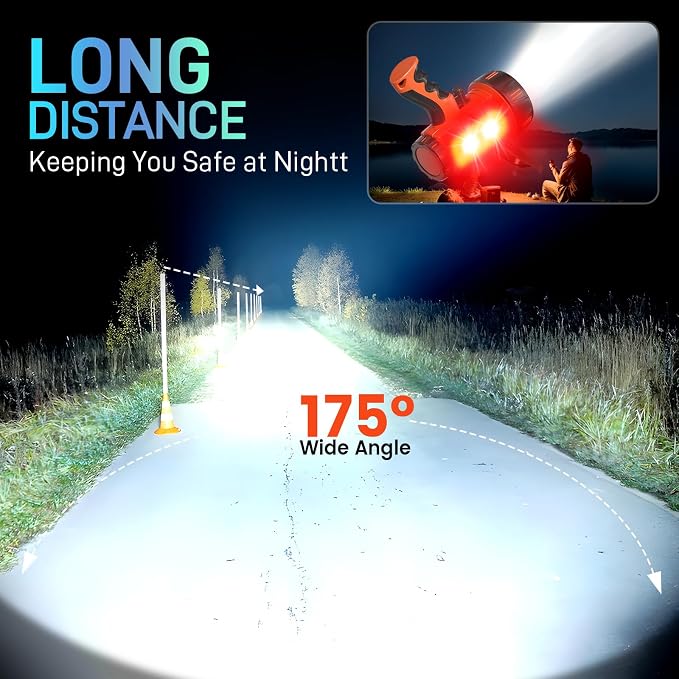 2026 New Super Bright Rechargeable Spotlight 3000,000 Lumen Flashlight Handheld Spotlight,10000mAh Spot Light Outdoor Runtime 72+ Hrs,Flashlight Searchlight Flood Camping Hunting Boating with Tripod