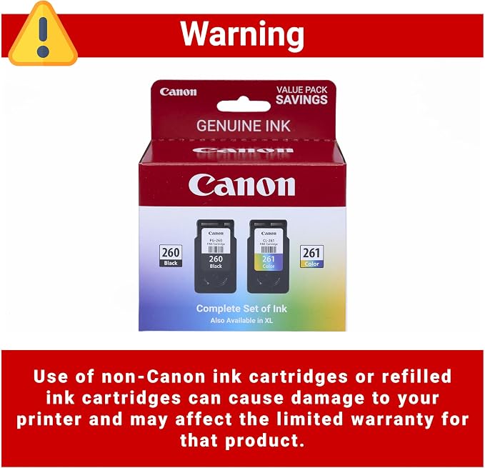 Canon PG-260 / CLI-261 Genuine Ink Value Pack (2 Cartridges), Compatible with TS5320, TR7020