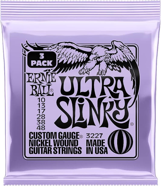 Ernie Ball Ultra Slinky Nickel Wound Electric Guitar Strings 3-pack, 10-48 Gauge (P03227)