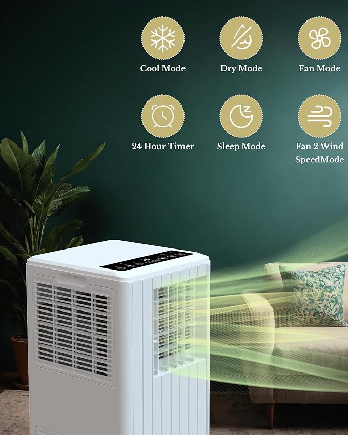 Hipicute Room Portable Air Conditioner, 8,000 BTU Window Air Conditioner Up to 350 Sq.Ft, 4 Modes Portable AC with Cooling, Fan, Dehumidifier & Sleep Mode, Remote Control, LED Display
