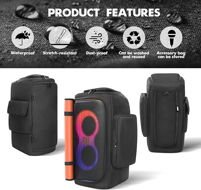 Speaker Cover Case Compatible with JBL PartyBox 120/PartyBox 110, Protective Dustproof Carrying Cover, Side Pockets for Microphone, for Outdoor Travel, Parties, Home Use, with Open Bottom