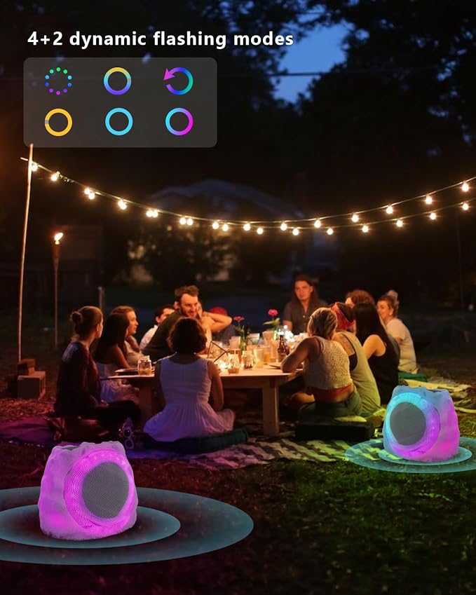 Outdoor Speakers Bluetooth Waterproof Patio TWS Connection Outdoor Bluetooth Speakers Wireless Solar Powered and Rechargeable Rock Speaker for Patio Pool,Backyard (Yellow, 2 Pack)