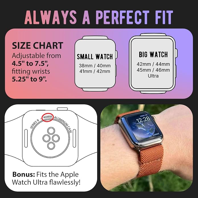 Braxley Bands for Apple Watches - Stretchy and Washable - Adjustable with Apple Watch Bands for Women & Men - Compatible with Apple Watch Series SE Ultra 9 8 7 6 5 4 3 2 1