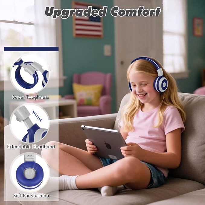 SIMOLIO 2 Pack Kids Bluetooth Headphones with Share Port, 75/85/94dB Volume Limit for Toddler Teens, Wireless Headsets with USB C Charging, Foldable Headphone w/HD Mic for School Airplane iPad PC