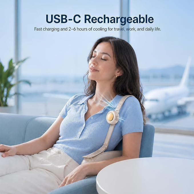 2-Pack Mini Clip On Fan Portable, 3.2oz Ultra-Lightweight, 3 Speed USB-C Mini Portable Fan, Bladeless Silent Small Clip on Fan for Shirt & Waist, Whirlwind Clip Fan for Travel, Outdoor & Office