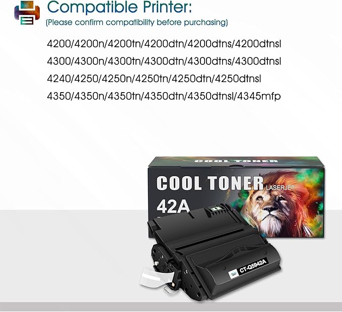 Cool Toner Compatible Toner Cartridge Replacement for HP 42A Q5942A 42X Q5942X Q1338A for HP 4250 4200 4350 4300 4250N 4240 4350N 4250TN 4250DTN 4350DTN 4350TN Printer Ink (Black, 1-Pack)