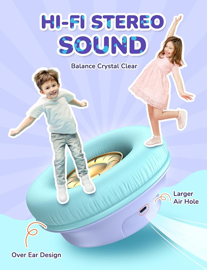iClever Kids Bluetooth Headphones with LED Lights, BTH18 Safe Volume 74/85dBA, 43H Playtime, Bluetooth5.3 Kids Headphones Wireless Aux Cord for iPad/Tablet/Travel/School, Purple