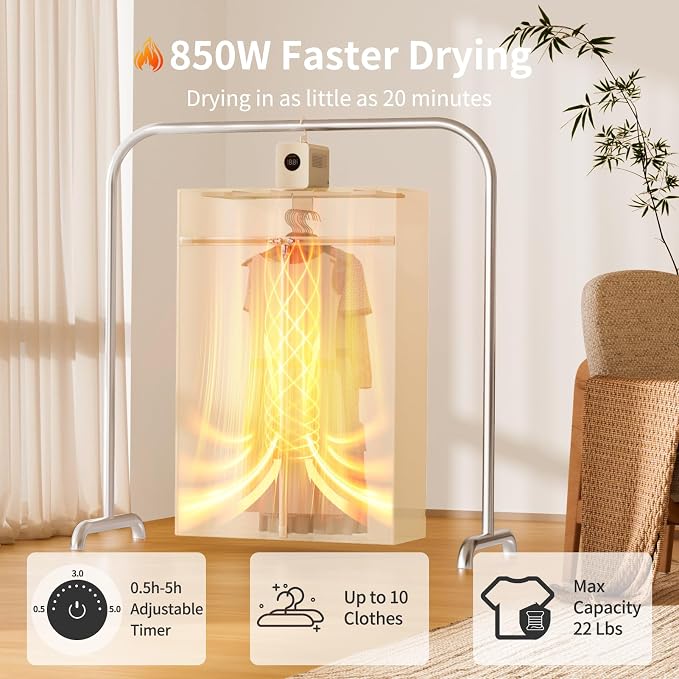 Y6 Plus Portable Clothes Dryer, 850W Travel Mini Dryer for Clothes, Foldable Portable Dryer Machine for Apartments RV Home, Small Compact Electric Dryers for Clothes Underwear Baby Socks