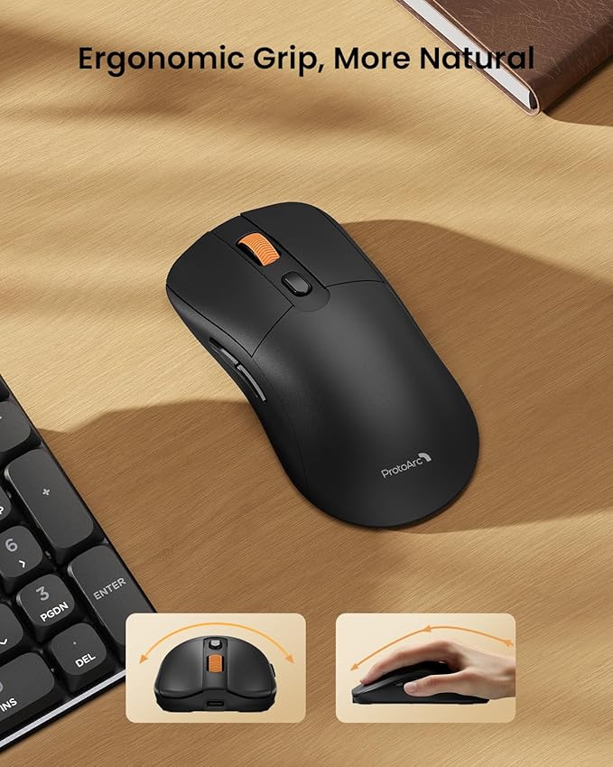 ProtoArc KM310 Mechanical Keyboard and Mouse, Wireless Rechargeable Aluminum Keyboard Mouse, 2.4G+Dual Bluetooth, Linear Red Switches, Multi-Device, No Backlight, for Windows/Mac - Black