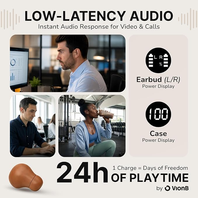 Air Skin Tones Invisible Earbuds for Small Ears - Wireless Bluetooth 5.4, Skin-Matching Mini Stemless Ear Buds, IPX5 Waterproof, ENC Noise Cancelling (Copper Amber)