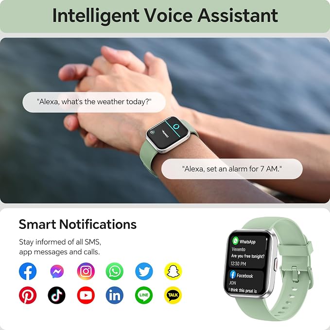 aeac Smart Watches for Women Men, 1.85" HD Smart Watch for Samsung/iPhone/Android, Fitness Tracker with 24/7 Heart Rate/Sleep/SpO2 Monitor, Smartwatch 120+ Sports Modes 3ATM Waterproof, Green