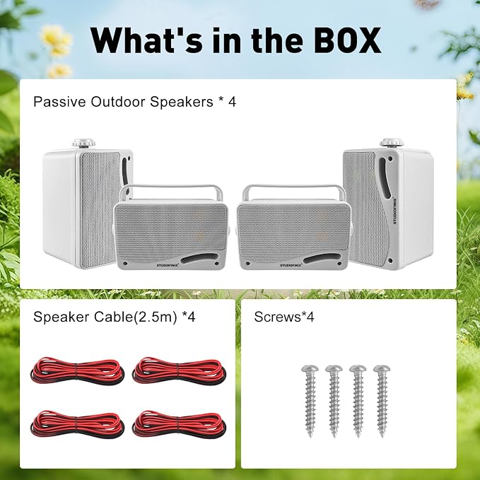 STUDIOFINIX 3.5'' Passive Outdoor Speakers Wired Waterproof,400W Premium Mountable Wall Mount Speakers with Superior Sound,All-Weather Durability,for Patio Marine Boat Garage Indoor(White 2 Pairs)