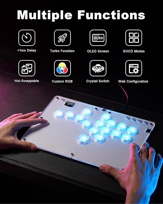 ONEED Haute42 Leverless Controller Arcade Stick R16: Leverless Controller with Rims,Leverless Arcade Stick for PC/PS4/Switch Game,Crystal Low-Profile Switch FightPad Support Hot Swap & SOCD