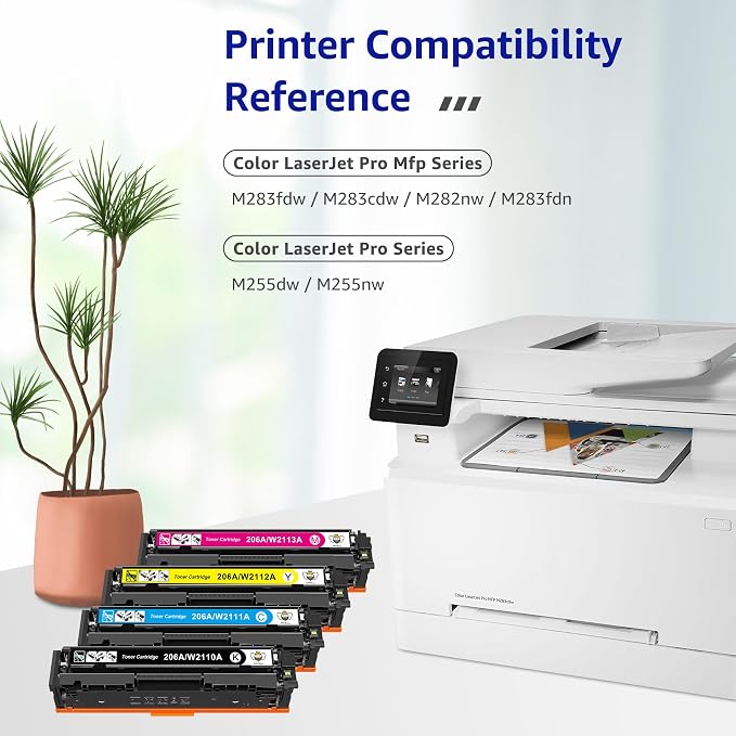 CMYBabee Compatible Toner Cartridge Replacement for HP 206A 206X for Color LaserJet Pro MFP M283fdw M283cdw M283fdn M282mw Pro M255dw M255nw M283 M255 Printer W2110A W2110X High Yield (BCMY, 4-Pack)