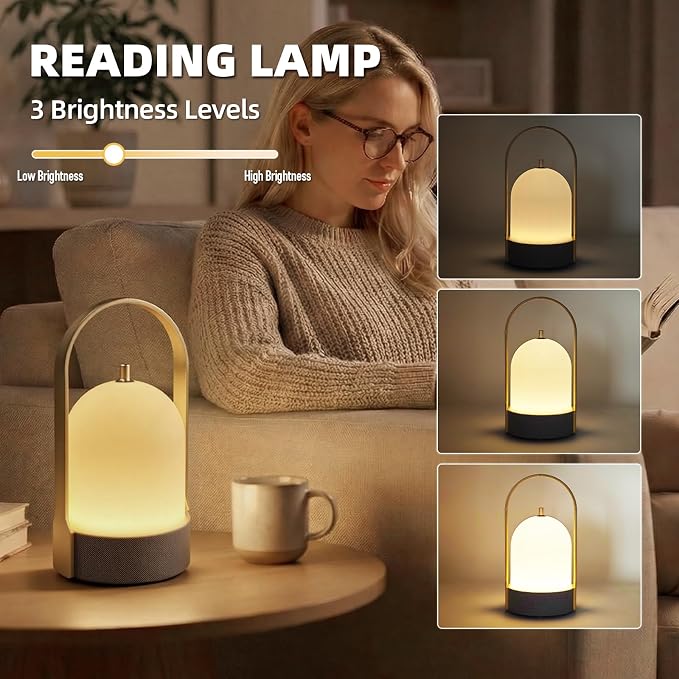 LED Table Lamps Wireless with Bluetooth Speaker, USB-Powered Music Table Lamp with 3 Dimmable Light Modes, Portable Smart Night Lights for Party, Camping Atmosphere, Home, Reading 1 Pack