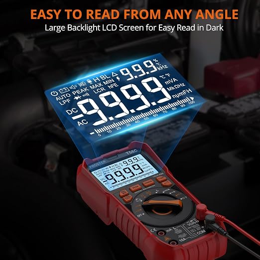 Proster Digital Multimeter Tester True RMS 9999 Counts - Auto Ranging Multimeter, AC DC Voltage Current Meter with NCV Inductance Backlight Temperature Capacitance Test Meter Electrical