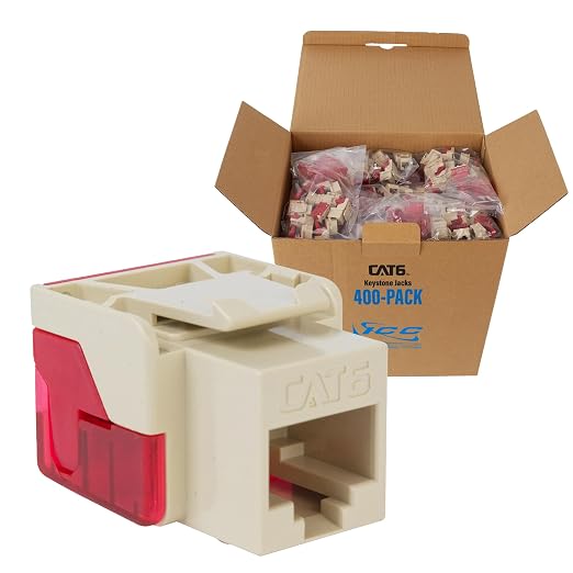 ICC CAT6 Keystone Jack with Inline IDC No Pair Split Wiring (Easier Termination) UL Listed PoE++ TAA Compliant for Wall Plate or Patch Panel, Works with JackEasy Termination Tool, Ivory, 400 Pack