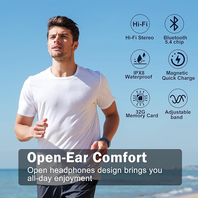 Swimming Headphones-Bone Conduction Headphones, IP68 Waterproof Open Earphones, LiteSurge Bluetooth 5.4 Underwater Sport Earbuds with 32 GB MP3 Memory for Swimming, Marathon-Dark Gray