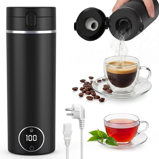 Portable Travel Electric Tea Kettle,6 Preset Temp Plug-in Keep Warm,15 OZ Small Hot Water Boiler,304 Stainless Steel,Auto Shutoff&Boil Dry Protection,Termo Electrico Portatil Black for RV Travel
