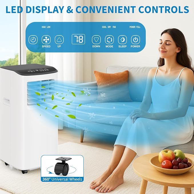 8000 BTU Portable Air Conditioner 3 in 1 Portable AC Unit Dehumidifier Fan Compact Room Air Conditioner for Bedroom Living Room Office Dorm Up to 350 Sq ft Quiet Under 55 DB Sleep Mode White