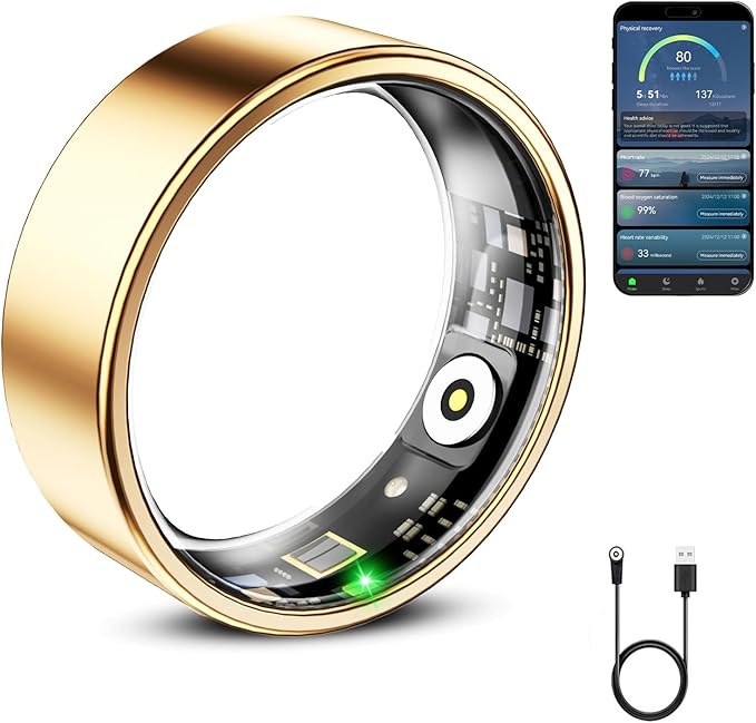 Mirlray Smart Ring for Women & Men, Smart Ring Health Tracker, Blood Oxygen & Heart Rate Monitor, Long Lasting Battery Sleep Ring, Waterproof Fitness Ring (Rose Gold, 8)