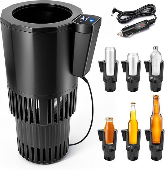 Auto Cooling and Heating Can Cooler for Car Cup Holder with Insulation Lid, Car Coffee Warmer 2 in 1 Cup Cooler & Mug Warmer, Portable Can Cooler 12V Fridge Travel Coffee Mug Quick Heating Cooling