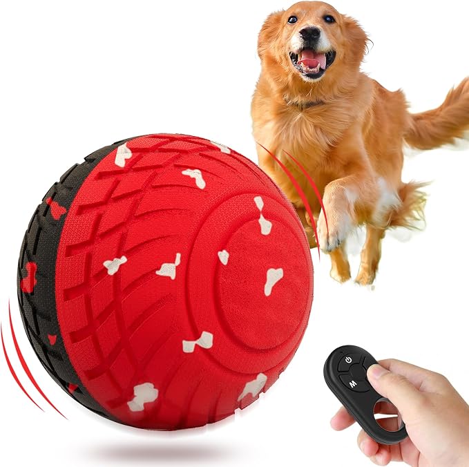 Diman Interactive Dog Ball Toys with Remote Control, E-TPU Material | Interactive Puppy Toys, Bouncing Dog Ball, Moving Dog Toys to Keep Them Busy, 3.2 Inch, Red Black