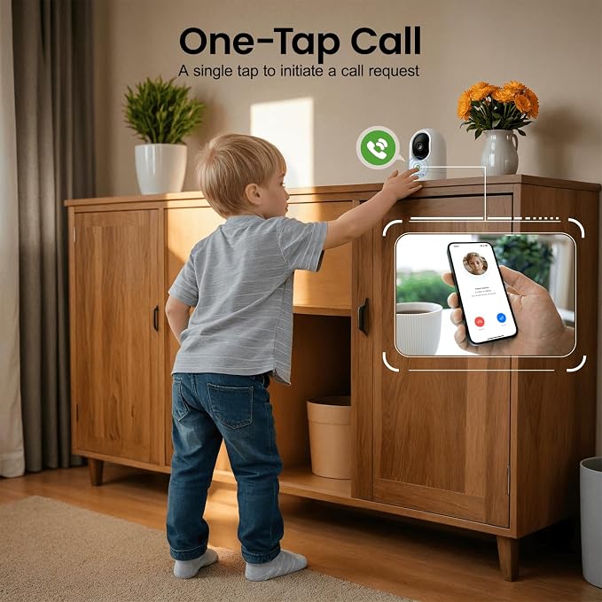 INFIYA 2K Baby Camera-WiFi Home Security Cameras Indoor via One-Tap Call with Elderly/Baby/Nanny, Motion Alert, Local/Optional Cloud Storage, Compatible with Alexa/Google Home, K7 1Pack (2.4GHz Only)