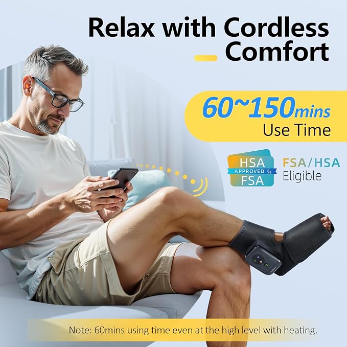 Comfytemp Portable Air Compression Foot Massager with Heat, FSA Eligible HSA, Cordless Foot and Ankle Compression Boots for Circulation, Recovery for Swelling, Plantar Fasciitis (Fit Size 6 to 10)