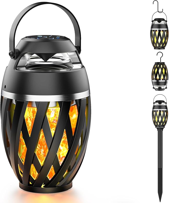 Gifts for Men Him Husband Boyfriend, Outdoor Bluetooth Speaker with Realistic Torch Flame Lights, Cool Portable Wireless Design for Patio Garden Camping Birthday Gifts (1 Pack)