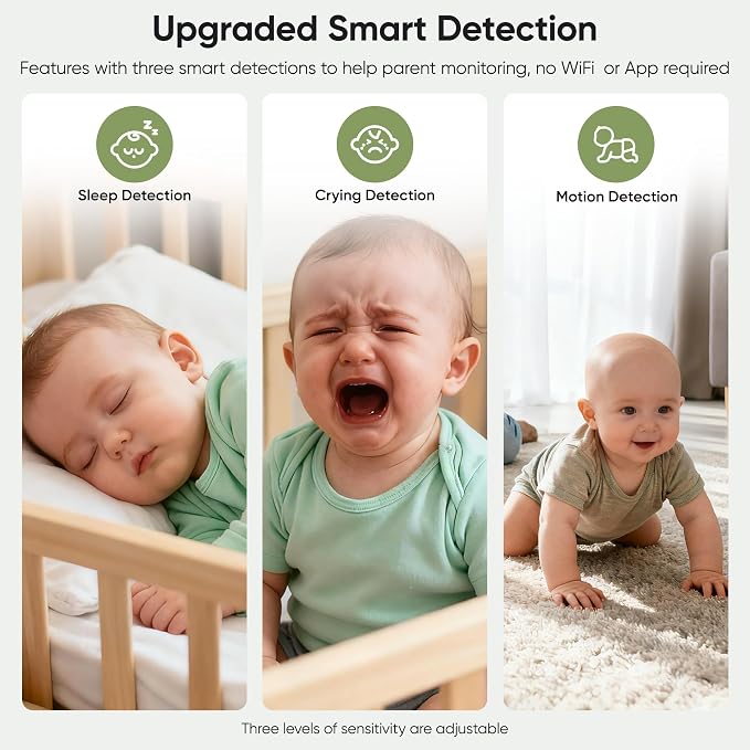 bonoch 2026 Upgraded V2.0 Baby Monitor No WiFi, 7" 1080P MegaView Video Monitor with Camera and Audio, Sleep/Crying/Motion Detection, 6000mAh Battery, VOX Mode, Night Vision, Hack Proof, White Noise