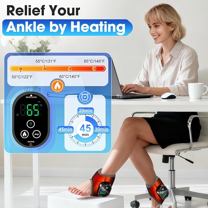 2PCS Cordless Neuropathy Foot Massager, Ankle Heating Pad for Pain Relief, Rechargeable Foot and Ankle Massage for Circulation, Heated Ankle Wrap, Black