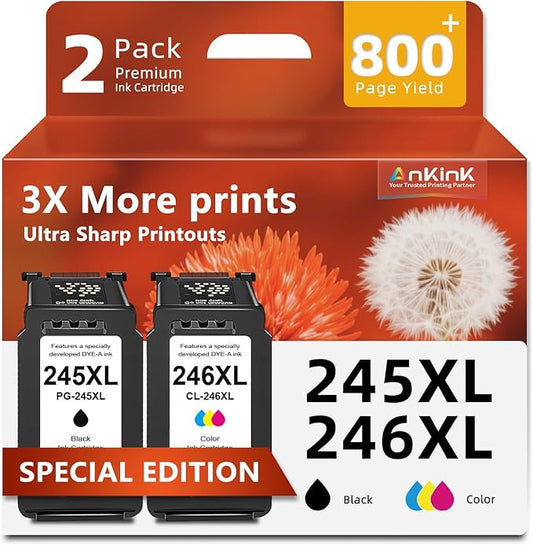 Ankink 245XL 246XL Combo Pack Replacement for Canon Ink 245 and 246 XL Fit for Cannon MG2522 TS3322 TR4500 MX490 MX492 TR4520 TR4522 TS3122 TS3300 TS3320 TS3100 MG2500 Printers Black Color 2 Pack