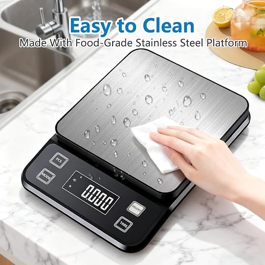 IPX7 Waterproof Food Scale 0.1g Precision Kitchen Scale, 5kg/11lb Digital Food Scale USB Rechargeable, Backlight Gram Scale Stainless Steel & Washable Digital Scale for Cooking, Baking,Weight Loss