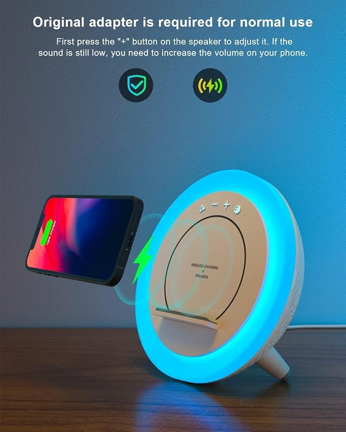 SIDVAR Bluetooth Speaker Night Lightsr,Wireless Charging Modern Speaker,Best Teenage Birthday Gift Ideas Tween Girls Gifts（10W Wireless Charging）