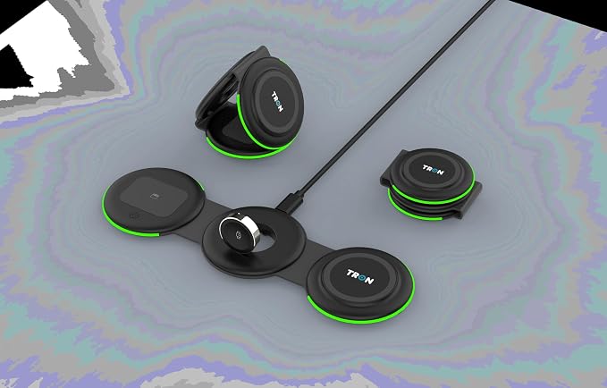 Tron 3 in 1 Foldable Magnetic Wireless Charger - Travel Charging Pad Dock for IWatch iPhone 16 15 14 13 12 Pro Max Plus & Earbuds