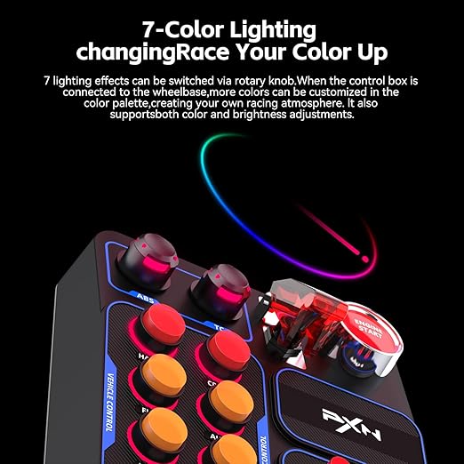 PXN CB1 Sim Racing Button Box for Racing, Truck & Farming Simulators/Games – USB Controller with 19 Buttons (9 Types), 30 Programmable Functions, RGB Lighting for Windows PC Wheel Bases