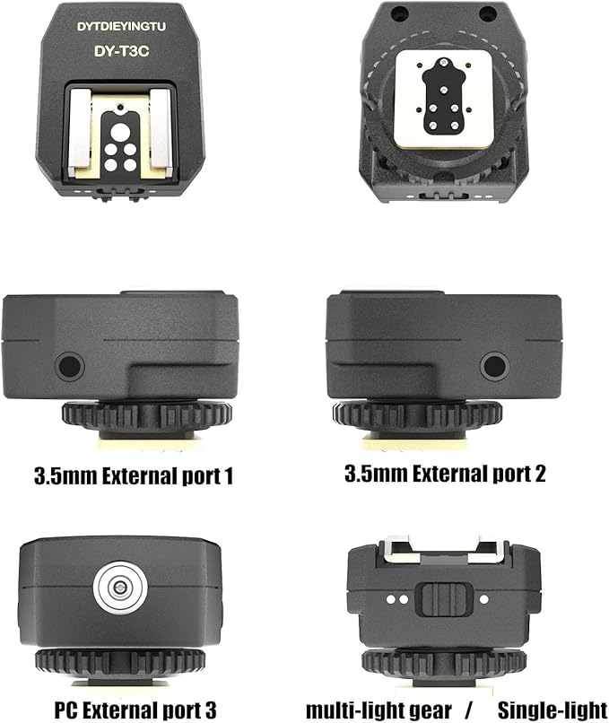 DY-T3C for Canon Camera Flash Hot Shoe Adapter Mount Top-Mounted Expansion Accessory: Multi-Flash synchronous Shooting with Cable Converter (DY-T3C 1PCS + PC Cable 1PCS)