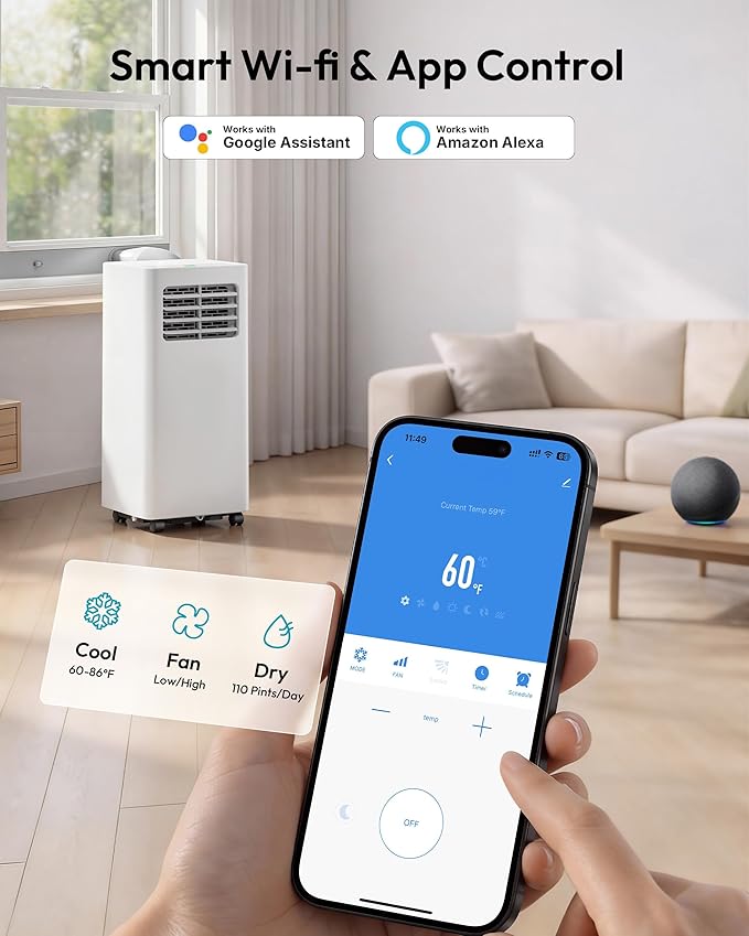 EUHOMY Portable Air Conditioners 12,000 BTU, 4-in-1 Portable Air Conditioner for Rooms Up to 550 Sq.Ft. with Cool, Fan, Dehumidifier, Sleep, Portable AC Unit with Remote & 24H Timer, Installation Kits