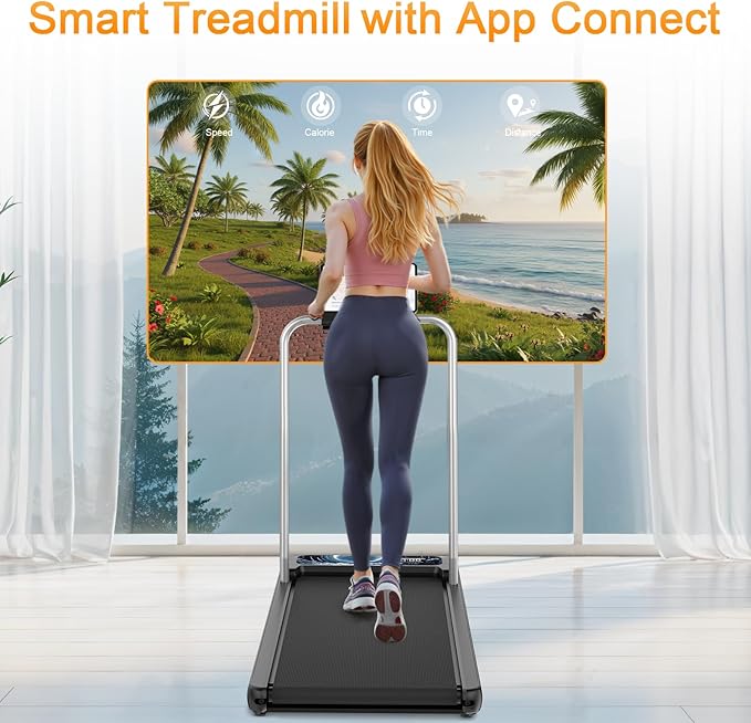 HOELLL Treadmills for Home Small with 0%-8% Incline and APP Sync, Compact Under Desk Walking Treadmill Pad with Handle Bar Removable, Remote Control and LED Display, 2.5HP
